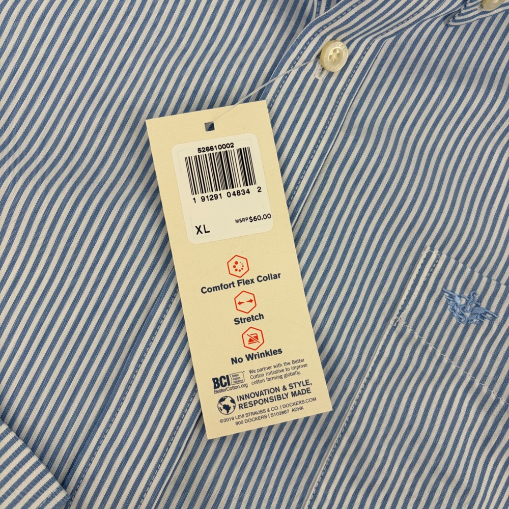 Dockers Dress Shirt Mens XL Blue White Stripe Signature Comfort Flex 2XL Fit - Picture 6 of 9